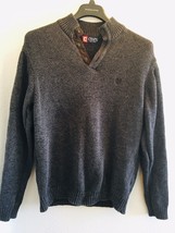 Chaps Sweater Pullover Mens Size L Dark Gray Cable Knit Mock Neck Button EUC - £22.28 GBP