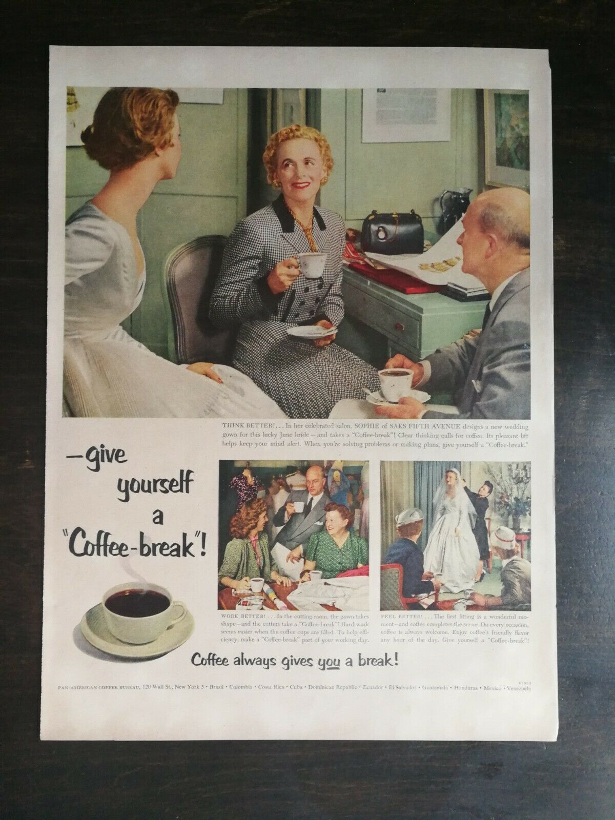 Primary image for Vintage 1953 Coffee Saks Fifth Avenue Full Page Original Ad 1221