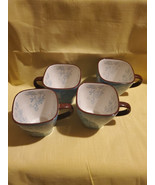 Four Square Temptations Coffee Tea Mugs Floral White  Blue and Brown  12... - $29.70