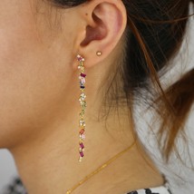 Fashion Jewelry Personality Temperament Metal Multicolored Cz Long Earrings Oorb - £16.65 GBP