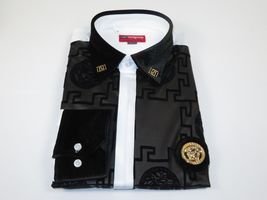 Men Sports Shirt by DE-NIKO Medallion Lion design Satin Cotton 2023 White Slim image 4