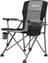 Xgear Camping Chair Hard Arm High Back Lawn Chair Heavy Duty With Cup, Cool Gray - $64.94