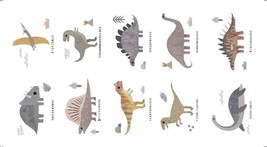 24&quot; X 44&quot; Panel D Is For Dinosaur Dinosaurs Animals White Cotton Fabric D478.61 - £16.44 GBP