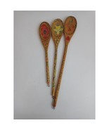 Set of 3 Vintage Hand-Painted Wooden Spoons With Floral Design - £15.21 GBP