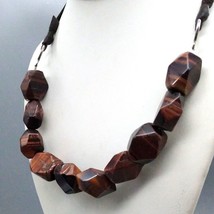 Chunky Faceted Tigers Eye Necklace with Suede Leather Cord and Sterling Silver - £37.88 GBP