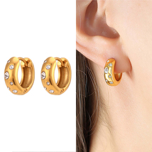 Multicolored Stone Chunky Huggie Hoop Earrings Dainty Small Gold Hoops Earrings - £9.70 GBP