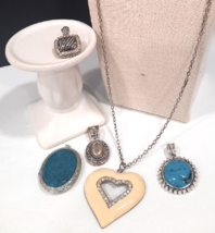 Vintage Necklace pendants LOT of 5 Enamel, Rhinestone, Faux Turquoise SEE! - £18.66 GBP