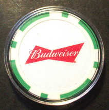 (1) Budweiser Beer Bowtie Poker Chip Golf Ball Marker - Green Inserts - $7.95