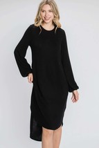 Women&#39;s Black Minimal Long Sleeve Midi Dress - £28.58 GBP