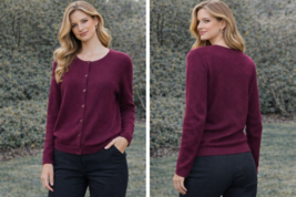 Qi Cashmere Women’s Sz Medium 100% Cashmere Button Front Purple Sweater ... - $64.99