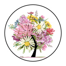 FLORAL TREE ENVELOPE SEALS STICKERS LABELS TAGS 1.5&quot; ROUND FLOWERS PRETT... - £5.85 GBP
