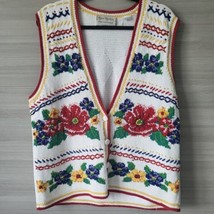 Vintage Marisa Christina Spring Garden Sweater Vest Size L Flowers Red Blue - £11.59 GBP