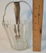 Glass Ice Bucket Frosted & Paneled with Handle & Matching Ice Tongs image 7