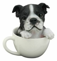 Realistic Boston Terrier Teacup Statue Pet Pal Tuxedo Gentleman Dog Figu... - $32.99