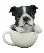 Realistic Boston Terrier Teacup Statue Pet Pal Tuxedo Gentleman Dog Figu... - £26.06 GBP