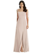 Dessy 3042...Tie-Shoulder Chiffon Maxi Dress with Front Slit...Cameo...S... - $1,444.88 MXN