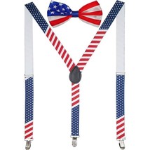 Men AB Elastic Band American Flag Suspender With Matching Polyester Bowtie - £3.90 GBP