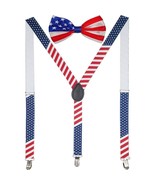 Men AB Elastic Band American Flag Suspender With Matching Polyester Bowtie - £3.90 GBP