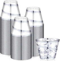 Rimmed Swirl Plastic Cups Clear Disposable Cups 50 Pcs 9 Oz for Wedding Party Ba - £21.95 GBP