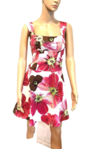 Candies Floral Pink Fit &amp; Flare Skater Midi Dress Sz 3 Pockets Cotton Stretch - £11.95 GBP