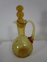 Rainbow Glass Amber Decanter Pitcher Bottle Stopper Crackle 60&#39;s Vintage 7&quot;  - £22.17 GBP