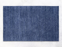 Handcrafted Woolen Square Rug Modern Blue Geometric Pattern - $286.11+