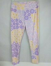 LuLaRoe Tall &amp; Curvy Leggings White With Lavendar &amp; Yellow Flowers &amp; Pink Dots - £8.32 GBP
