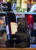 Rustic Cabin Lodge Decorative Sitting Black Bear Wine Bottle Holder Figurine - £27.96 GBP