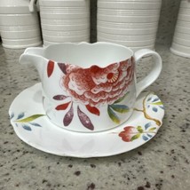 Spode Lucia 2pc Gravy Boat UNDER-PLATE 16oz Multi Color Nwt Floral Beautiful - £49.61 GBP