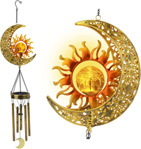Sun Moon Solar Wind Chimes for outside Crackle Glass Ball Waterproof Win... - $26.84