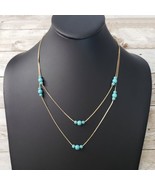 Plunder Necklace - Gold Tone &amp; Turquoise Color 2 Strand - £14.93 GBP