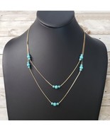 Plunder Necklace - Gold Tone &amp; Turquoise Color 2 Strand - $18.99