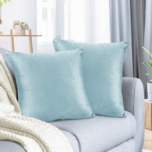 Aqua Light Blue 16&quot;x16&quot; Throw Pillow Covers Set 2 Sofa Velvet Cushion Cases - £21.58 GBP