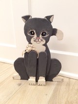 Vtg Country Critter Kitty Cat Standing Wood Figure Decor Collectible - £10.35 GBP
