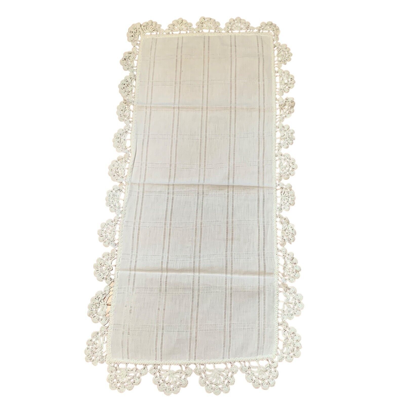 Elegant White Lace Trimmed Table Runner - 36&quot;x15&quot; - Set of 2 - $25.97