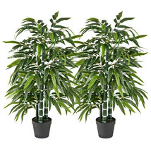 2 Pack Fake Bamboo Leave Tree with 3 PE Bamboo Trunk-Green - Color: Green - $172.75
