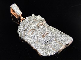 Rose Gold Finish Sterling Silver Iced Mini Simulated Diamond Jesus Piece Pendant - £281.84 GBP