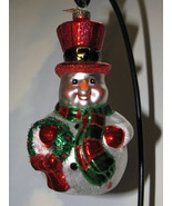 Christopher Radko Xmas Ornament Jovial Roly Poly Snowman Top-Hat Scarf Wreath - £50.76 GBP