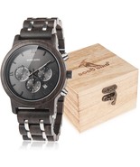 Mens Wooden Watch Luxury Wood Metal Strap Chronograph And Date (Metal Bl... - £99.35 GBP