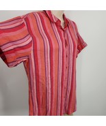 Cabi Button Blouse Women Size XS Red/Orange Stripe Linen Blend Collar - $11.88