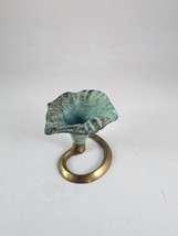 Vintage Brass Green Flower Candle Holder Made In India - £7.79 GBP