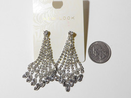 New Look Ladies Jeweled Drop Dangle Earrings Silver Tones Push Back Fasteners - £7.98 GBP