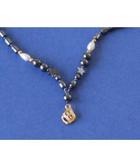 Jewelry-SKU#x158/Vintage Hematite Necklace with Gold Toned Pendant - $18.00