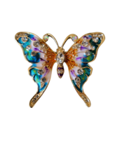 Rinhoo Jewelry Rhinestone Brooch Pin - New - Green/White/Gold Butterfly - £11.85 GBP