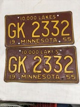 Match Number Set Pair 1955 GK2332 MINNESOTA MN LICENSE PLATE 10000 Lakes... - $89.99