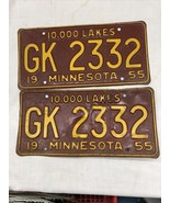 Match Number Set Pair 1955 GK2332 MINNESOTA MN LICENSE PLATE 10000 Lakes... - $89.99