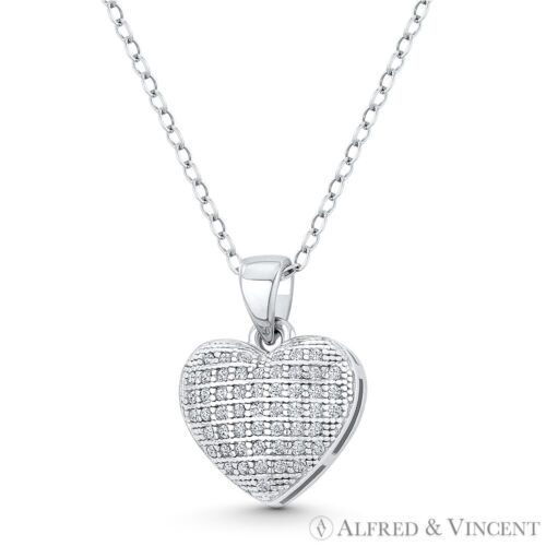 Primary image for Bubble Heart CZ Crystal Love Charm .925 Sterling Silver Rhodium 17x12mm Pendant