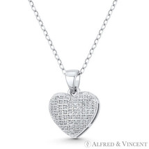 Bubble Heart CZ Crystal Love Charm .925 Sterling Silver Rhodium 17x12mm Pendant - £11.70 GBP+