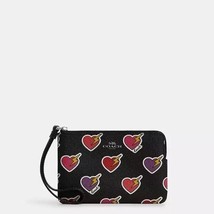 COACH Corner Zip Wristlet With Heart Lightning Bolt Print Silver/Black M... - $69.13 CAD