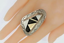 Large Zuni Geometric Inlay Sterling Silver Ring SZ: 6.25 - £77.47 GBP